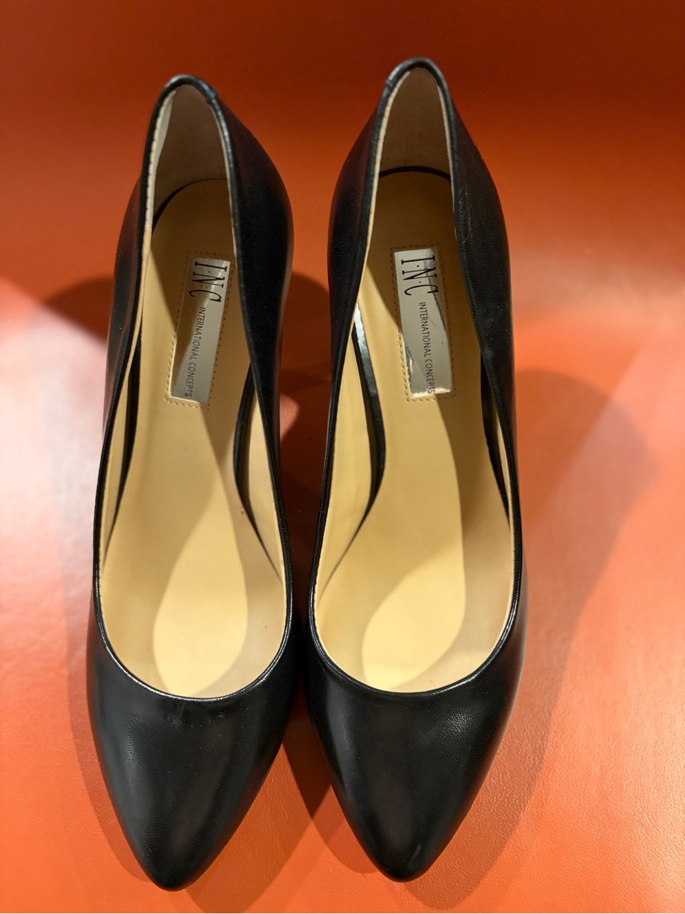 INC International Concepts Black Pointed Pumps with Sleek Leather-Look Upper